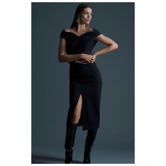 anthropologie maeve black dress Maeve Off-The-Shoulder Bow Mini Dress